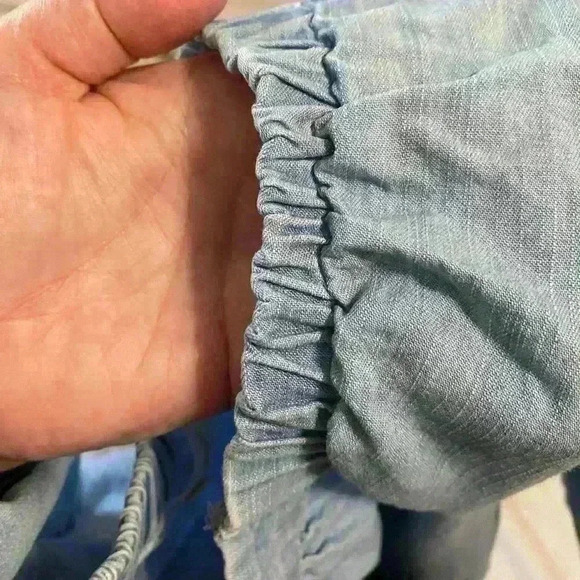 Madewell Denim Azalea Off-the-Shoulder Mini Dress Blue Bell Sleeve Size S - Picture 10 of 11